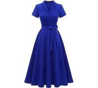 Wedtrend Vestido de cóctel vintage para mujer, línea A, midi largo, cuello en V, vestido de noche, elegante vestido informal, azul real, S