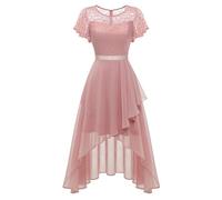 Wedtrend Vestido de noche elegante para mujer, vestido de cóctel de alto y bajo, vestido de fiesta de línea A con encaje para boda, vestido corto festivo para mujer de línea A, vestido Vokuhila, Rubor