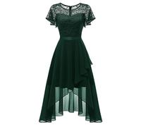 Wedtrend Vestido de noche para mujer, elegante, vestido de cóctel, alto y bajo, con encaje, línea A, para boda, vestido corto, festivo, vestido de mujer, verde oscuro, M