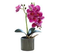 Weduspaty Orquídea Artificial, Flores de orquídea Falsa de 12.6 Pulgadas en jarrón Planta orquídeas Falsas en macetas para centros de Mesa decoración de la Oficina en el hogar púrpura