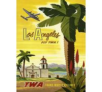 Wee Blue Coo AIRLINE LOS ANGELES CALIFORNIA PALM USA VINTAGE POSTER PRINT 12x16 inch 1054PY