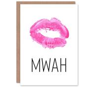 Wee Blue Coo Anniversary Card Mwah Lips Hot Pink Kiss Mark Romantic Love