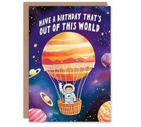 Wee Blue Coo Birthday Card Out Of This World Cute Astronaut Hot Air Balloon