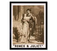 Wee Blue Coo Characters Shakespeare Romeo Juliet Portrait Embrace Art Print Framed Poster Wall Decor 12X16 Inch