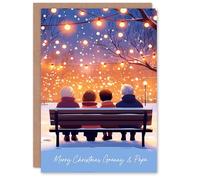 Wee Blue Coo Christmas Card With Grandparents Under A Canopy Of String Lights