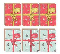 Wee Blue Coo Christmas Cards x6 Present Ribbon Gift Snowflake (2 Designs) Cristo Regalo Nieve Diseño