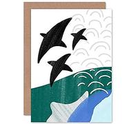 Wee Blue Coo Collage Abstract Flying Fish Greeting Card With Envelope Inside Premium Quality Resumen Volador PEZ