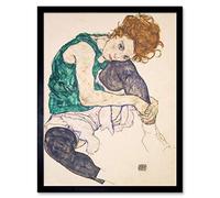 Wee Blue Coo Egon Schiele Seated Woman Legs Drawn Up Adele Herms Painting Art Print Framed Poster Wall Decor 12X16 Inch