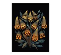 Wee Blue Coo Floral Artwork Fox Grape on Black Flower Bloom Ernst Haeckel Style Teal Blue Orange Plant Blooming Flowers Extra Large XL Wall Art Poster Print