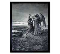 Wee Blue Coo Gustave Dore Jacob Wrestling With Angel 1866 Dore Old Painting Art Print Framed Poster Wall Decor 12X16 Inch