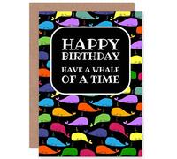 Wee Blue Coo Happy Birthday Whale of A Time Blank Greeting Card Feliz