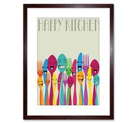 Wee Blue Coo Happy Colourful Cutlery Kitchen Food Photo Framed Wall Art Print Decoración de la pared del cartel enmarcado impresión 9x7 pulgadas