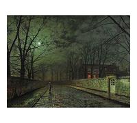 Wee Blue Coo John Atkinson Grimshaw Moonlit Street Old Master Painting Art Print Poster Wall Decor 12X16 Inch