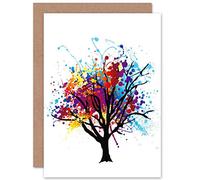 Wee Blue Coo Paint Splat Abstract Tree - Blank Greetings Card Pintar Resumen Árbol