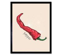 Wee Blue Coo Painting Drawing Food Drink Red Hot Chilli Pepper Art Print Framed Poster Wall Decor 12X16 Inch