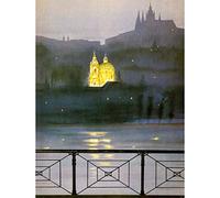 Wee Blue Coo Paintings Cityscape Prague VTLAVA River Gold Church Spire Dome Dusk Fine Art Print Poster 30x40cm CC1054
