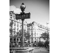 Wee Blue Coo Photo Landmark Retro Metro Sign Paris France Black White Art Print Poster Wall Decor 12X16 Inch