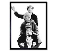 Wee Blue Coo Photography Black White Harpo Groucho Marx Brothers Art Print Framed Poster Wall Decor 12X16 Inch