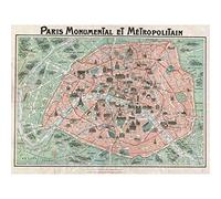 Wee Blue Coo Robelin Paris Monument Map French Large Wall Art Poster Print Thick Paper 18X24 Inch París Monumento Mapa francés pared Impresión del cartel