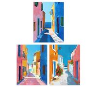 Wee Blue Coo Set of 3 Prints Colourful Village Sea Greek Spanish Living Room Poster Wall Art 12X16