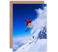 Wee Blue Coo SKIER SKI Jumping Snow Sport - Tarjeta de felicitación para cumpleaños (texto en inglés)