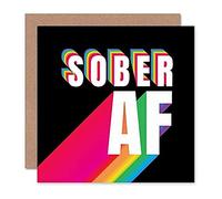 Wee Blue Coo Sober AF Rainbow Typography Black Sealed Greeting Card Plus Envelope Blank inside Lluvia Tipografa