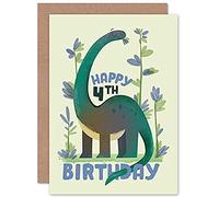 Wee Blue Coo Tarjeta de 4º cumpleaños de dinosaurio Apatosaurus