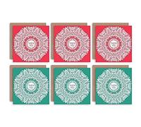 Wee Blue Coo Thank You Cards x6 Mandala Pattern Green Red Set (2 Designs) _CS Modelo Verde Diseño