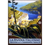 Wee Blue Coo Travel Italian Riviera Portofino Harbour Sea Italy Vintage Art Print Poster Wall Decor 12X16 Inch