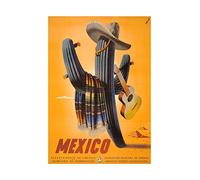 Wee Blue Coo Travel Mexico Cactus Guitar Hat Serape New Impresión del Arte 12 x 16 Pulgadas