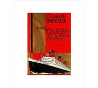 Wee Blue Coo Travel Queen Mary Ship Ocean Liner Boat Mast Funnel Uk Impresión del Arte 12 x 16 Pulgadas