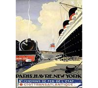 Wee Blue Coo Travel Tourism Paris New York Train Ship Transatlántic France USA - Póster decorativo para pared (30,5 x 40,6 cm)