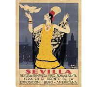 Wee Blue Coo Travel Tourism Seville Spain American Festival Woman Bird Art Print Poster Wall Decor 12X16 Inch