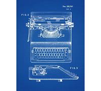 Wee Blue Coo Typewriter Blueprint Large Wall Art Poster Print Thick Paper 18X24 Inch Azul pared Impresión del cartel