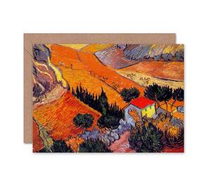 Wee Blue Coo VINCENT VAN GOGH LANDSCAPE WITH HOUSE PLOUGHMAN 1889 BLANK GREETINGS CARD