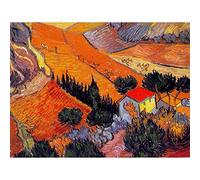 Wee Blue Coo Vincent Van Gogh Landscape With House Ploughman 1889 Painting Art Print Poster Wall Decor 12X16 Inch