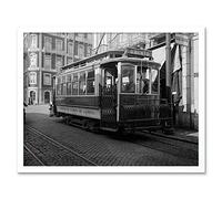 Wee Blue Coo Vintage Transport Electric Tram Lisbon Portugal Art Print Framed Poster Wall Decor 12X16 Inch
