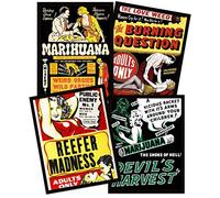 Wee Blue Coo Weed Reefer Madness Cannabis Marijuana Drugs Black Framed Wall Art Print Poster Home Decor Premium Pack of 4