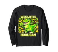 Wee Little Hooligan Irish Dino Shamrock St Patricks Day Manga Larga