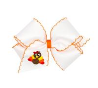 Wee Ones Lazos para el pelo de grogrén con temática de cosecha de Acción de Gracias y granja para niñas pequeñas en estampados de otoño o bordado de punto de luna en clip antideslizante WeeStay, King