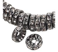 Weebee 100 cuentas espaciadoras de Rondelle, abalorios de cristal chapados en plata, cuentas sueltas de diamantes de imitación checo para hacer joyas, pulseras de bricolaje (pistola de metal, 6 mm)