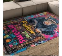 WEECHAINGE 1 Alfombra 140x200cm Salón Graffiti Letras de Mono Pelo Corto Alfombrilla Arte Callejero Tapete Lavable con Respaldo Goma Antideslizante para Dormitorio Sala Juegos Guardería Comedor