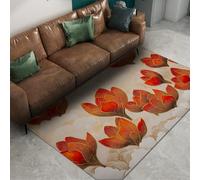 WEECHAINGE 120x150cm Alfombras para salón Loto Rojo Antideslizante Lavable Alfombra Entrada Decoración Arte Abstracto Lujo Alfombra Pelo bajo para Dormitorio Oficina Cocina