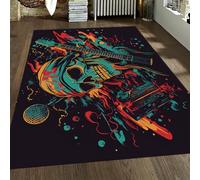 WEECHAINGE 160x230cm Alfombras Guitarras Lavables Alfombra para Sala de Estar Antideslizante Calaveras Suaves Graffiti Arte rupestre para Dormitorio Comedor Guardería Sala de Juegos Negro