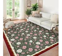 WEECHAINGE Alfombra 100x150cm Vintage Rosa Blanca de peonía para Dormitorio Alfombrilla rústica Estilo Pastoral Plantas Naturales Tapete Gran área fácil Limpiar Que no muda salón Mesilla