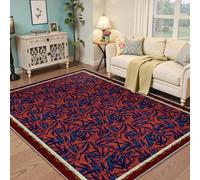 WEECHAINGE Alfombra 120x150cm Azul Rojas para salón Alfombrilla Abstracta de Hojas bambú Dormitorio Tapete Antideslizante Vintage apartamento Oficina Felpudo Entrada fácil Limpiar