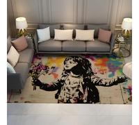 WEECHAINGE Alfombra 120x150cm Dibujos Animados Grafiti Chica Flor salón máquina de Alfombrilla Pelo Corto Tapete Lavable Que no se muela fácil Limpiar Antideslizante para Dormitorio Comedor del