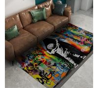 WEECHAINGE Alfombra 120x150cm Lavables a máquina Salón Cortina de Chico abriéndose Zona Suave Antideslizante Alfombrilla Que no mudan Estilo Urbano Graffiti para Dormitorio Cocina Oficina Studio