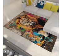 WEECHAINGE Alfombra 120x150cm león Grafiti salón Zona Dormitorio Animales Salvajes Alfombrilla Arte Urbano felpudos Estilo Vintage Lavables Tapete Antideslizante Pelo Corto y sin muda para Cocina