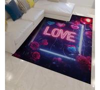 WEECHAINGE Alfombra 120x150cm Rosas Románticas Salón Patrón de Carta Amor neón Felpuda Antideslizante Decoración romántica del Día San Valentín Alfombrilla para Dormitorio Lavandería Tapete